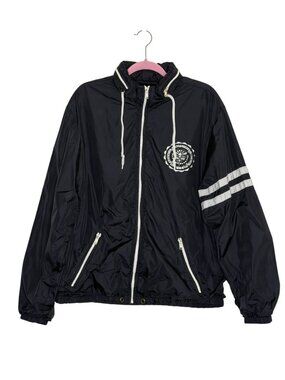 Aeropostale Nylon Windbreaker Jacket Hood Zip Front Mens Black White L